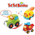 Jouets d'éveil bébé voiture tut tut bolides (tracteur + hélico + betonnière) pas cher