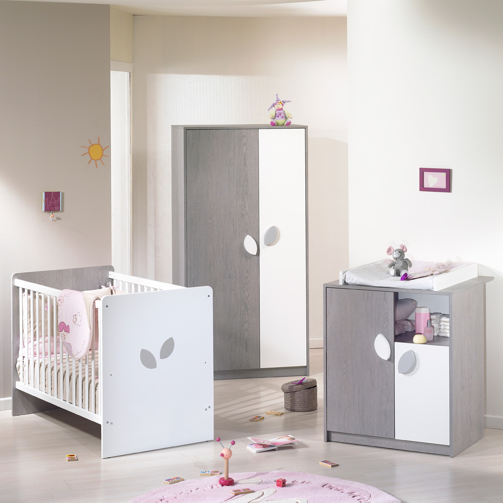 Sauthon meubles Chambre bébé trio leaf gris blanc 3 éléments de 