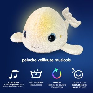 Veilleuse peluche bruits blancs béluga Pabobo
