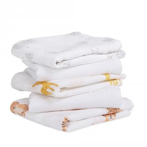 Lot de 5 langes en mousseline de coton 60x60 cm safari babies Aden+anais essentials