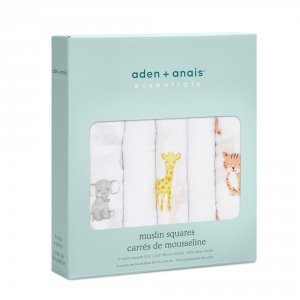 Lot de 5 langes en mousseline de coton 60x60 cm safari babies Aden+anais essentials