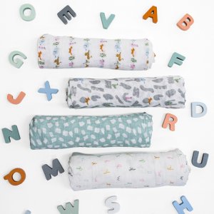Lot de 4 maxi-langes alphabet et animaux Aden+anais essentials