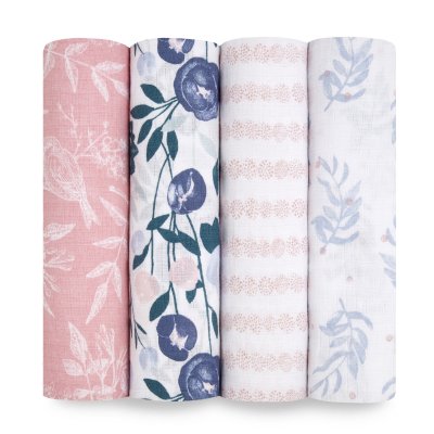 Lot de 4 maxi-langes en mousseline de coton flowers bloom