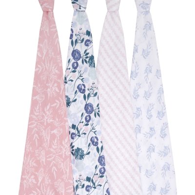 Lot de 4 maxi-langes en mousseline de coton flowers bloom