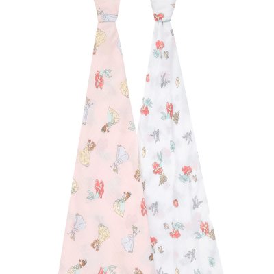 Lot de 2 langes en mousseline de coton 112x112 cm disney princesse