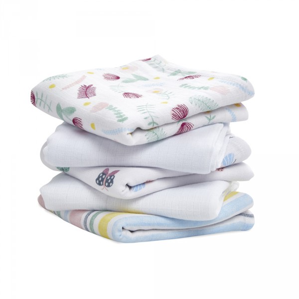 Lot de 5 petits langes floral fauna