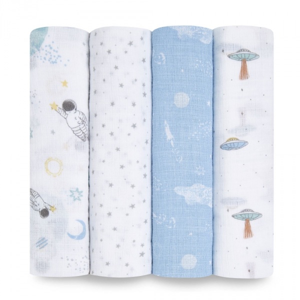 Lot de 4 maxi-langes en mousseline de coton space explorers Aden+anais essentials