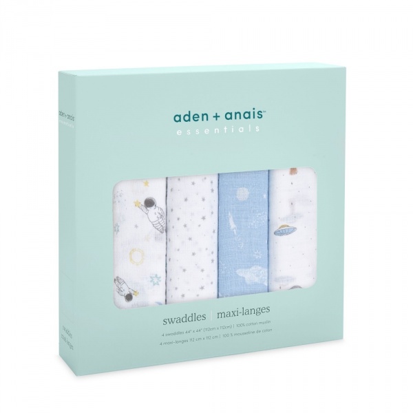 Lot de 4 maxi-langes en mousseline de coton space explorers Aden+anais essentials