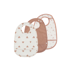 Lot de 3 bavoirs imperméables et poche récupératrice coeurs Noukies