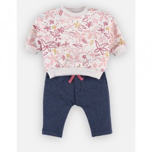 Ensemble sweat fleurs + joggging bleu 1 mois Noukies