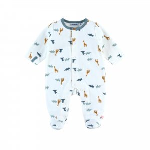 Pyjama bébé velours blanc dinosaures et girafes 1 mois Noukies