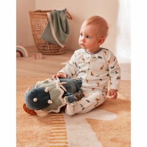 Pyjama bébé velours blanc dinosaures et girafes 1 mois Noukies