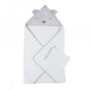 Cape de bain en veloudoux gris et blanche Noukies