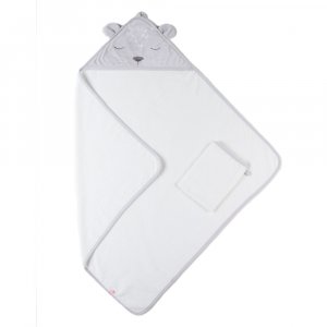 Cape de bain en veloudoux gris et blanche Noukies