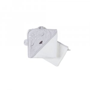 Cape de bain en veloudoux gris et blanche Noukies