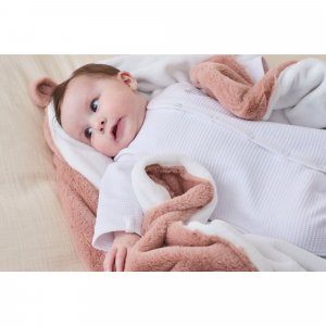 Couverture bébé 75 x 100 cm poil long ouatiné rose - mix and match Noukies