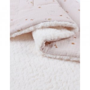 Couverture en mousseline et sherpa colombe du bonheur 75 x 100 cm bali, moka & snow Noukies