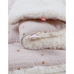 Couverture colombes du bonheur 100x140 cm en mousseline et sherpa - bali, moka & snow Noukies