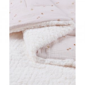 Couverture colombes du bonheur 100x140 cm en mousseline et sherpa - bali, moka & snow Noukies