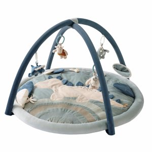 Tapis d'éveil dinosaure en veloudoux bleu/vert sauge Noukies