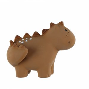 Hochet dinosaure ocre caoutchouc naturel Noukies