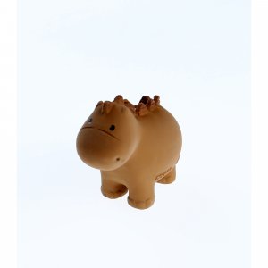 Hochet dinosaure ocre caoutchouc naturel Noukies