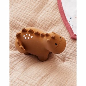 Hochet dinosaure ocre caoutchouc naturel Noukies