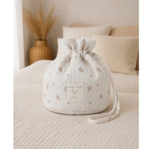 Panier de rangement nomade en coton bio fleurs d'antan Noukies