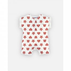 Combishort à imprimée en coton, écru/rouge 3 mois Noukies