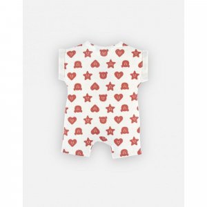 Combishort à imprimée en coton, écru/rouge 9 mois Noukies