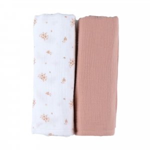 Lot de 2 langes 100x100cm, mousseline de coton bio - fleurs d'antan Noukies