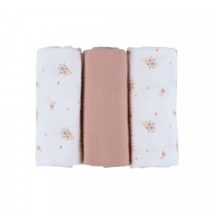 Lot de 3 langes 70x70cm, mousseline de coton bio - fleurs d'antan Noukies