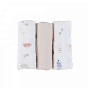 Lot de 3 langes 70x70cm, mousseline de coton bio - dino Noukies