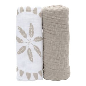 Lot de 2 langes 100 x 100 cm en mousseline de coton bio plumes de lune Noukies