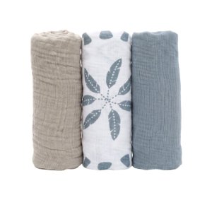 Lot de 3 langes 70 x 70 cm en mousseline de coton bio plumes de lune Noukies
