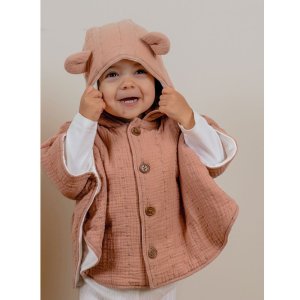 Poncho bébé en mousseline de coton bio rose Noukies