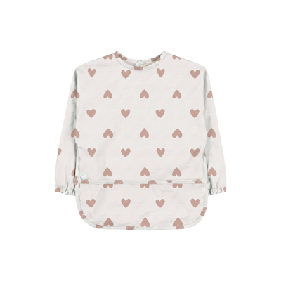 Bavoir imperméable à manches et poche récupératrice coeurs 6m+
