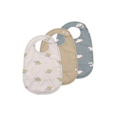 Lot de 3 bavoirs imperméables et poche récupératrice dinos