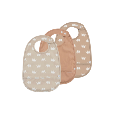 Lot de 3 bavoirs imperméables et poche récupératrice eléphants