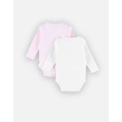 Lot de 2 body croisés manches longues blanc/rose 0 mois
