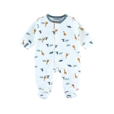 Pyjama bébé velours blanc dinosaures et girafes 1 mois