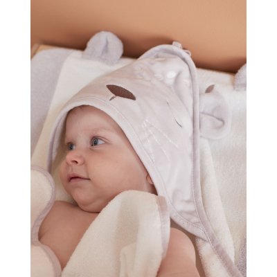 Cape de bain en veloudoux gris et blanche