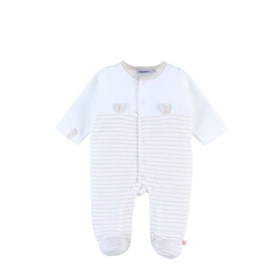NOUKIES Pyjama velours rayé blanc/beige 1 mois
