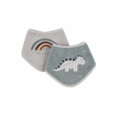 Lot de 2 bavoirs bandana dinosaure et arc en ciel