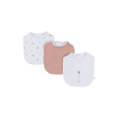 Lot de 3 bavoirs, mousseline de coton bio et éponge