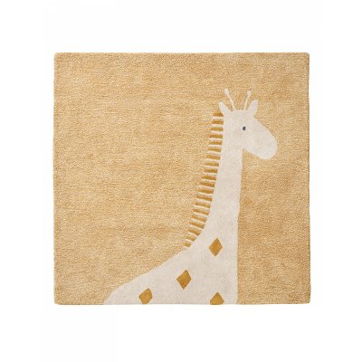 NOUKIES Tapis de chambre coton bio 120 x 120 cm girafe moutarde
