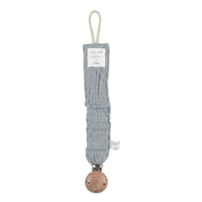 Attache-tétine universelle en coton bio bleu