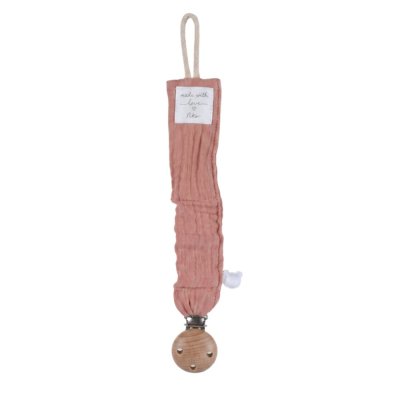 Attache-tétine universelle en coton bio rose