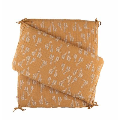 NOUKIES Tour de lit coton bio motif girafe moutarde