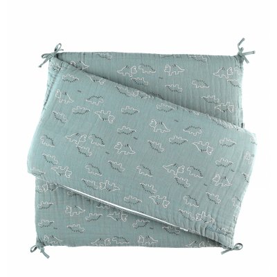 NOUKIES Tour de lit coton bio motif dinosaure et tricératops vert sauge